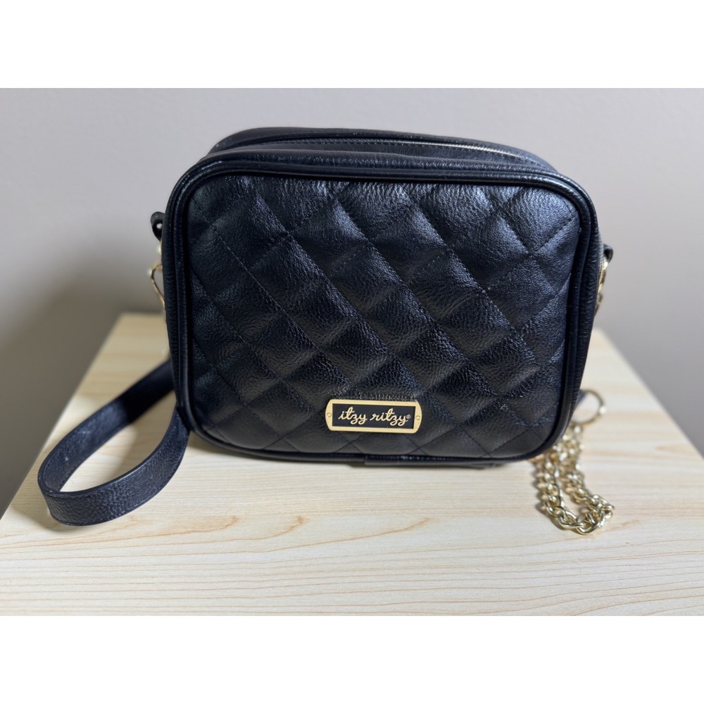 Itzy Ritzy Double Take Crossbody Diaper Bag Black Quilted Leatherette Purse